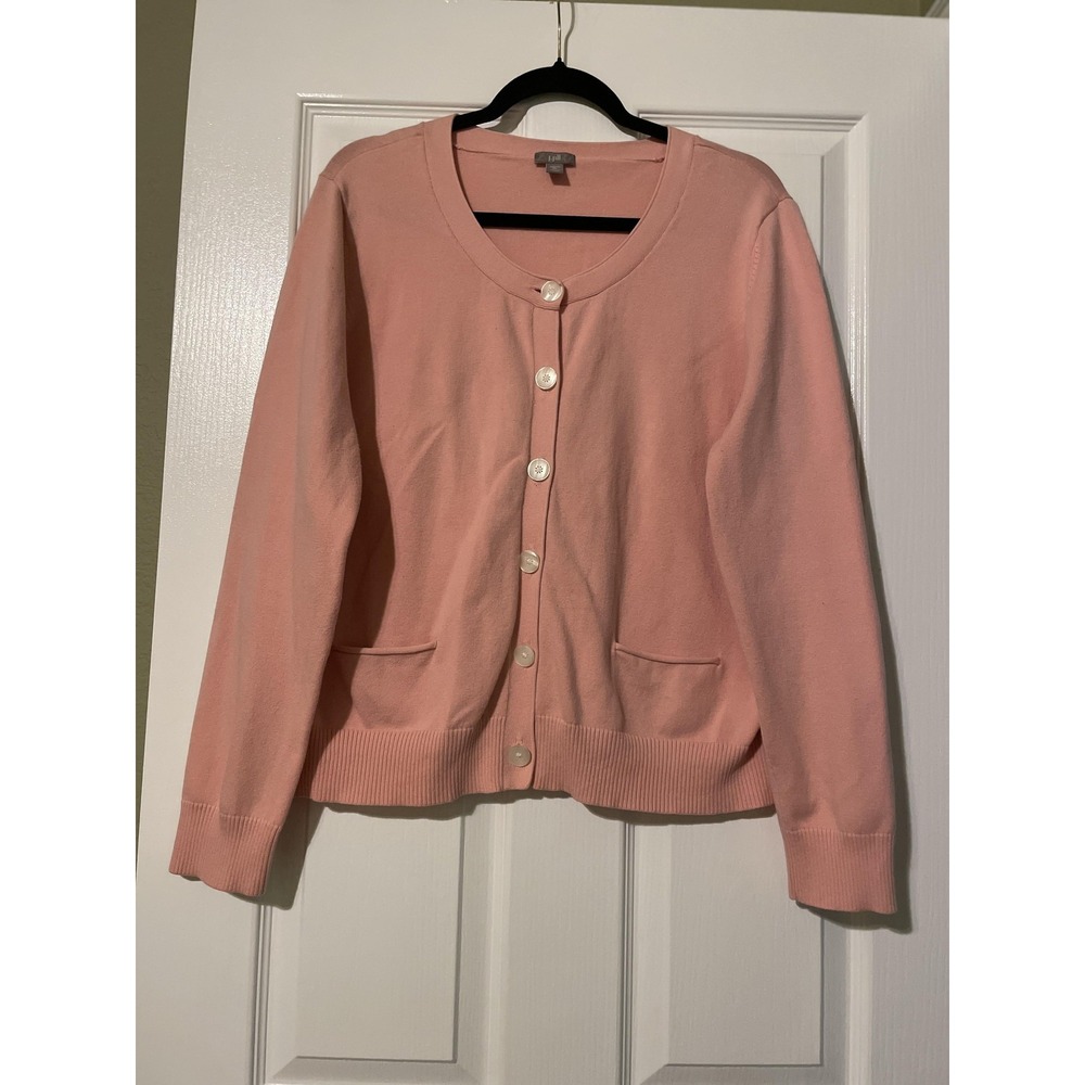 J Jill Cardigan Sweater Womens XL Pink Stretch Button Front Pockets Knit Soft